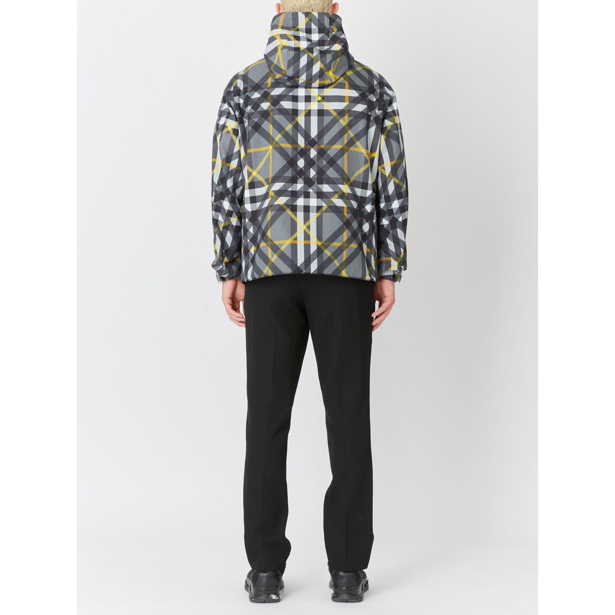 레이어드 체크 개버딘 후드 재킷