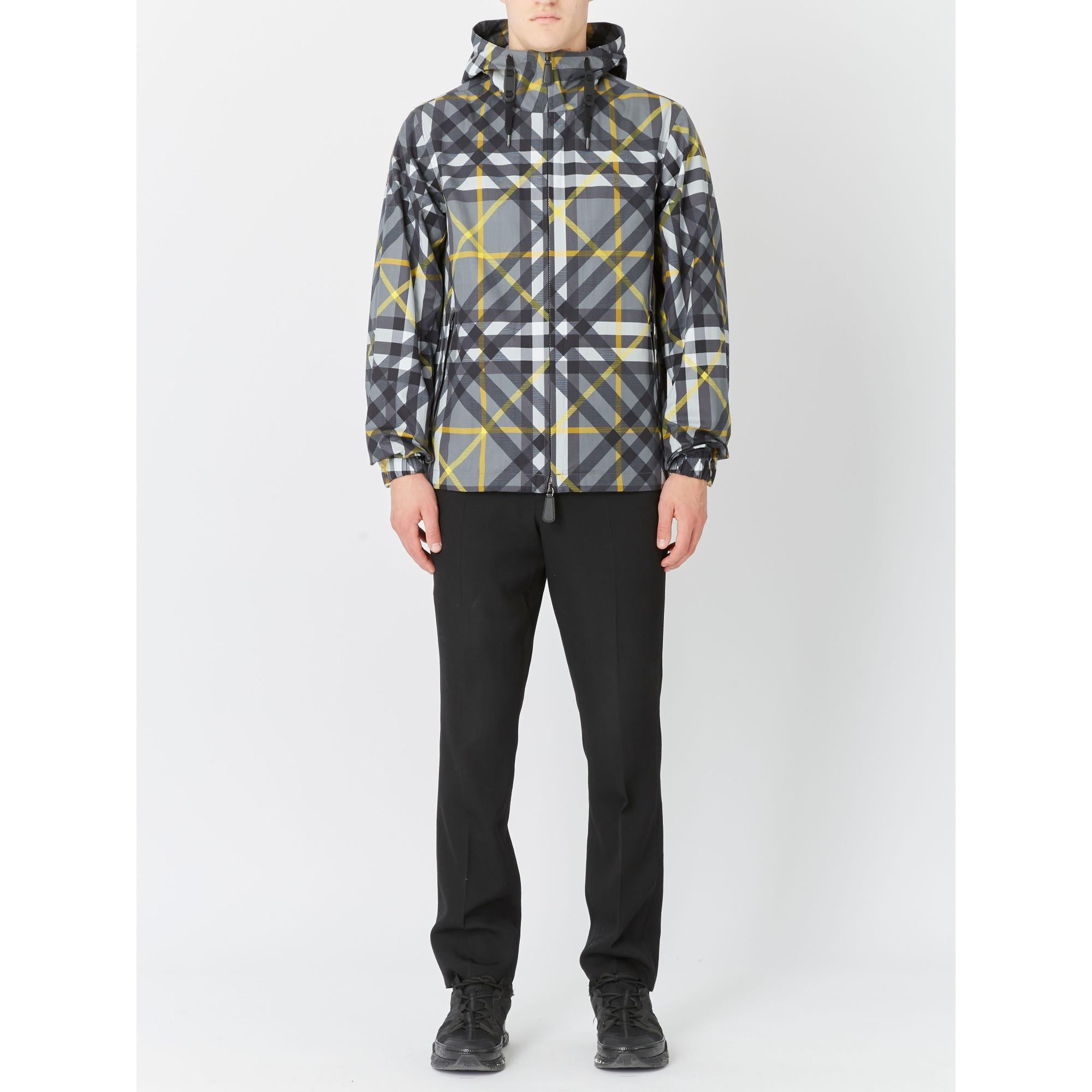 레이어드 체크 개버딘 후드 재킷