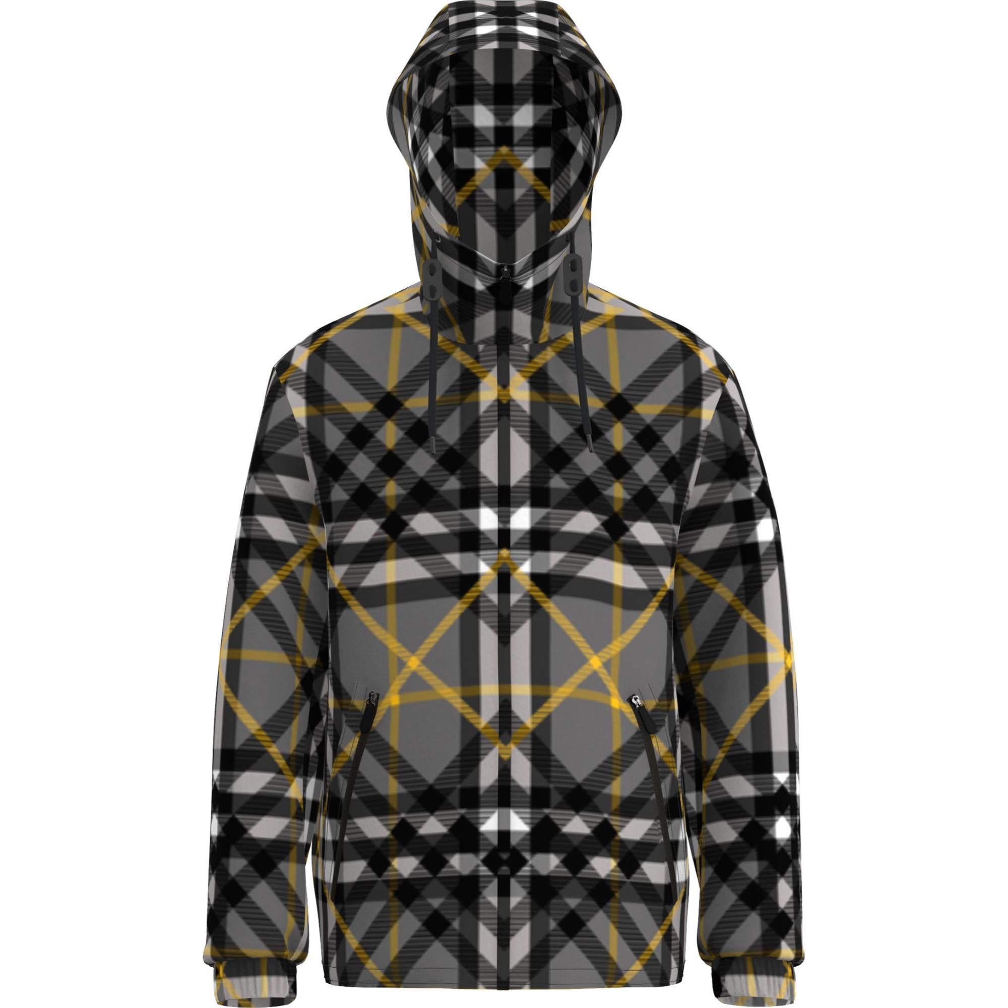 레이어드 체크 개버딘 후드 재킷