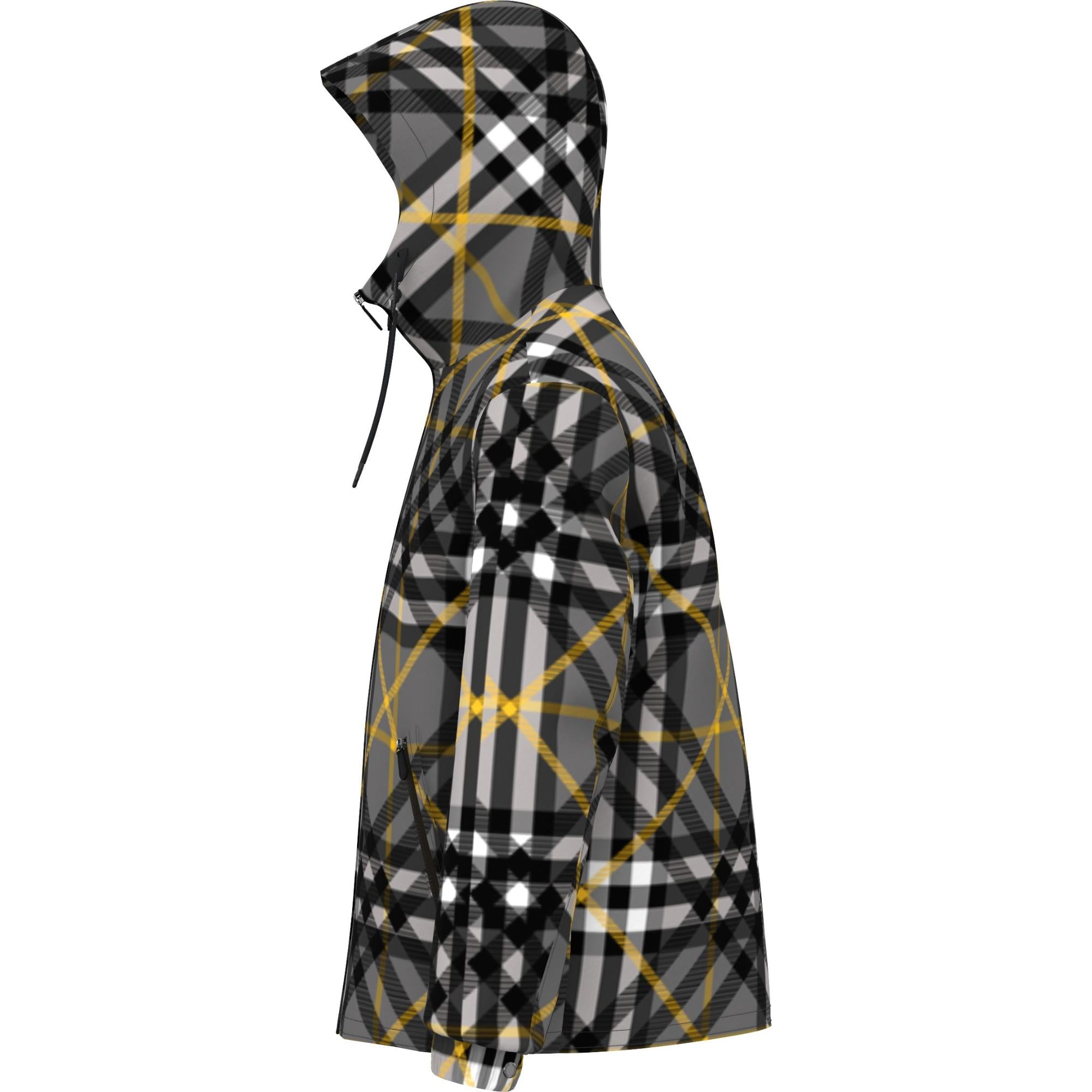 레이어드 체크 개버딘 후드 재킷