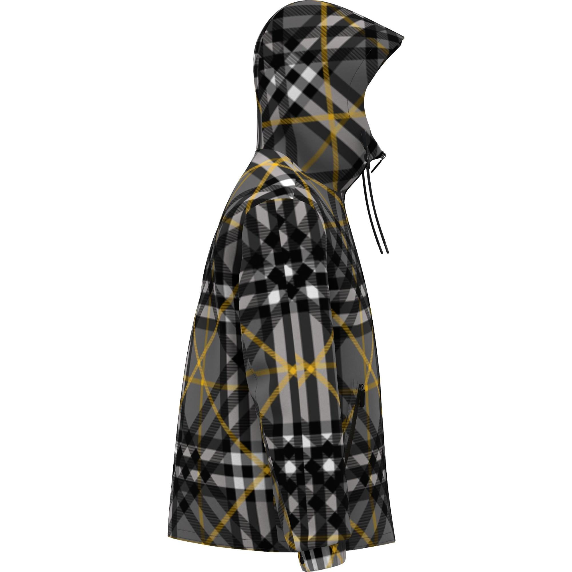 레이어드 체크 개버딘 후드 재킷