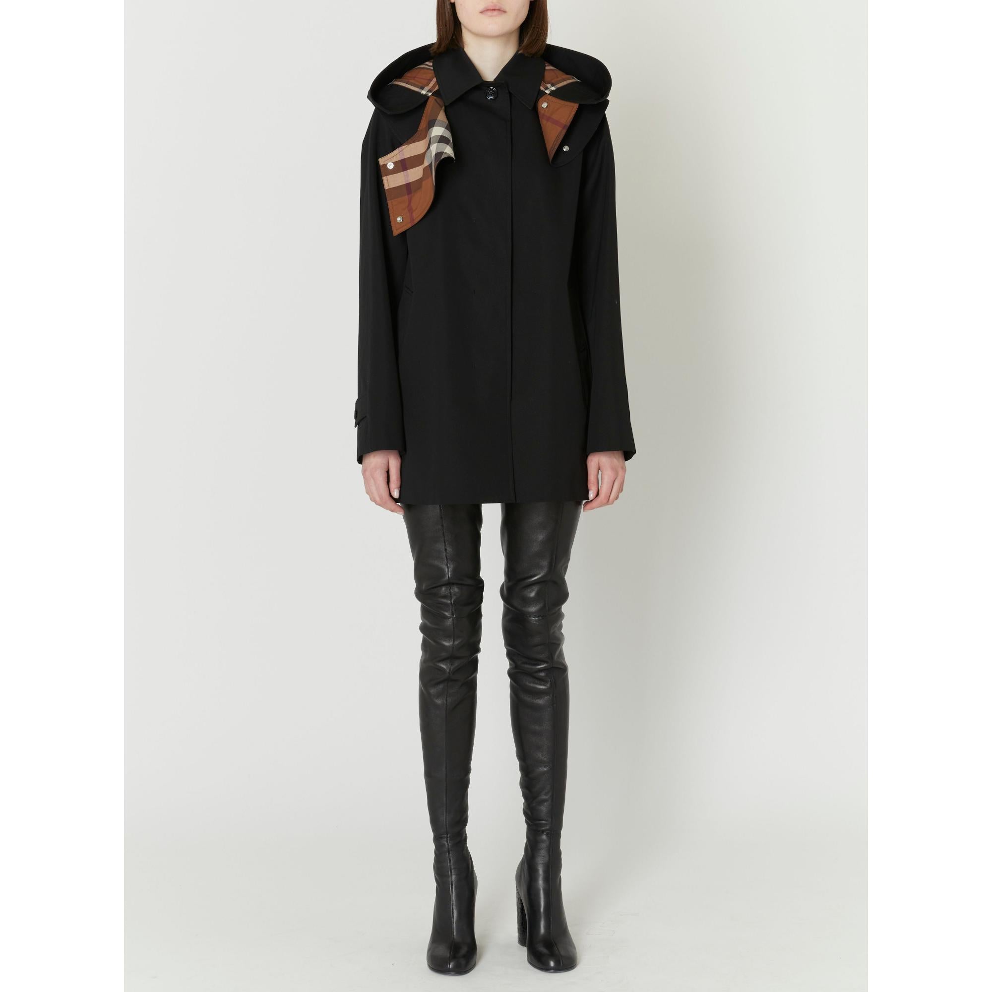 디태처블 후드 코튼 개버딘 카 코트