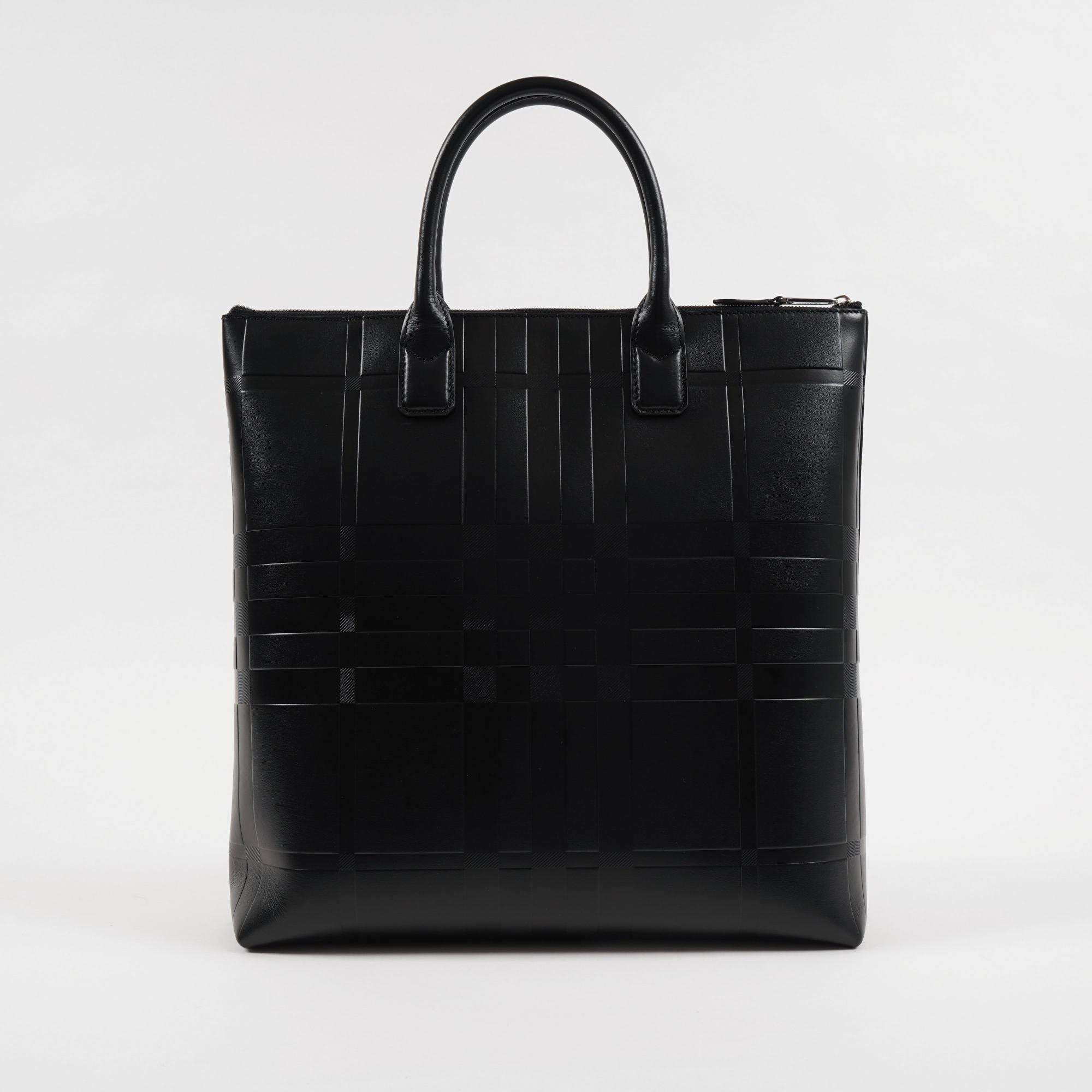 엠보싱 체크 레더 토트