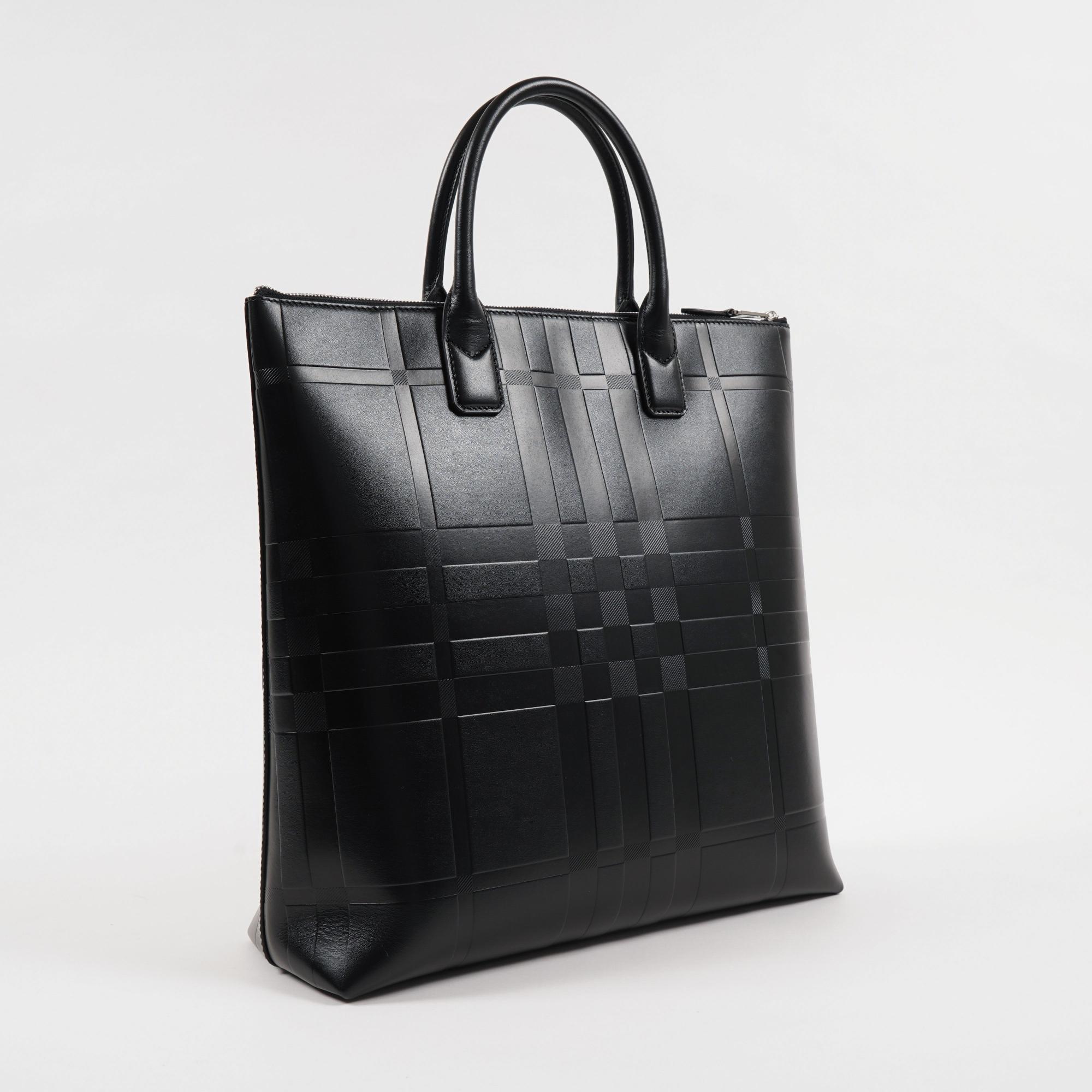 엠보싱 체크 레더 토트