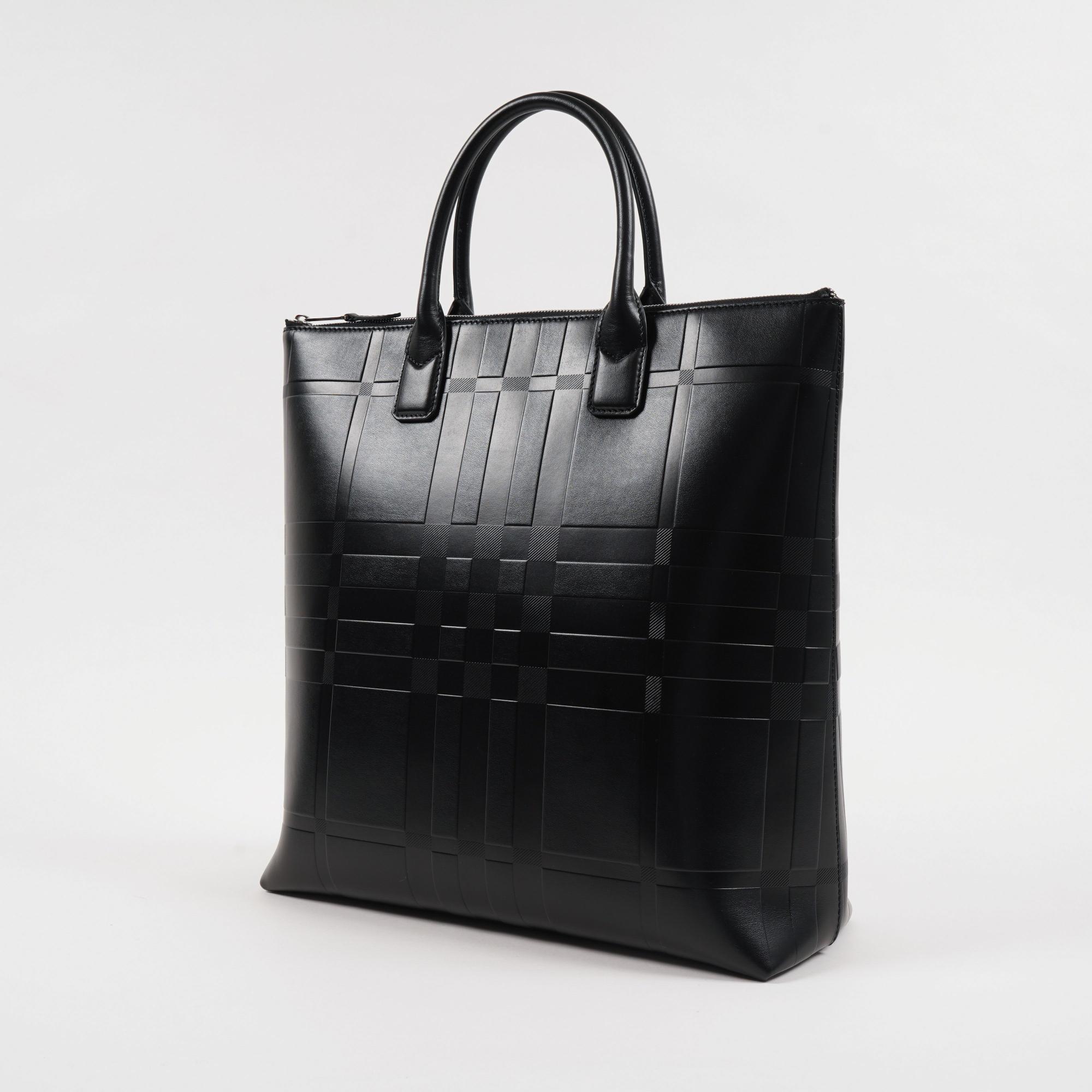 엠보싱 체크 레더 토트