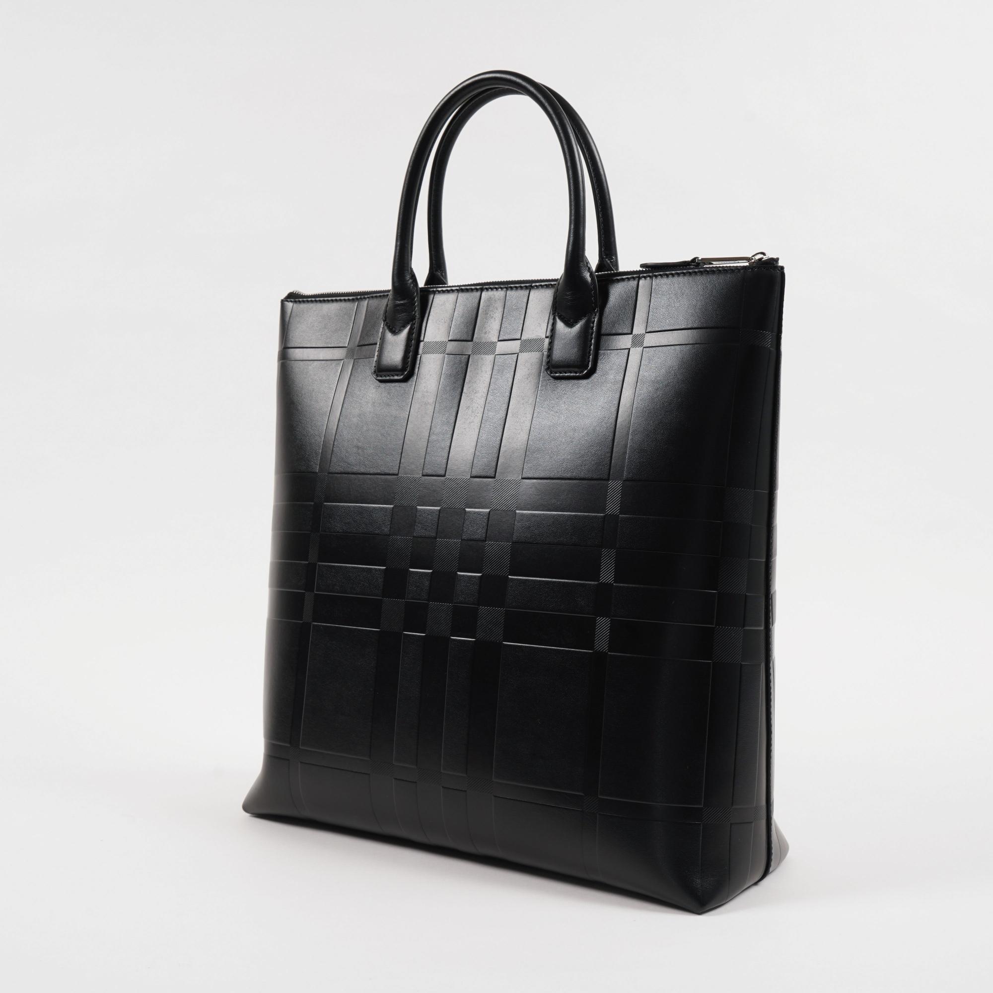 엠보싱 체크 레더 토트