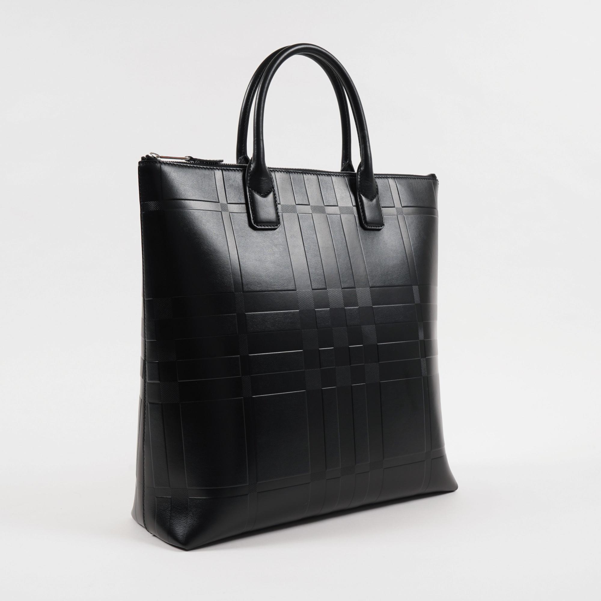 엠보싱 체크 레더 토트