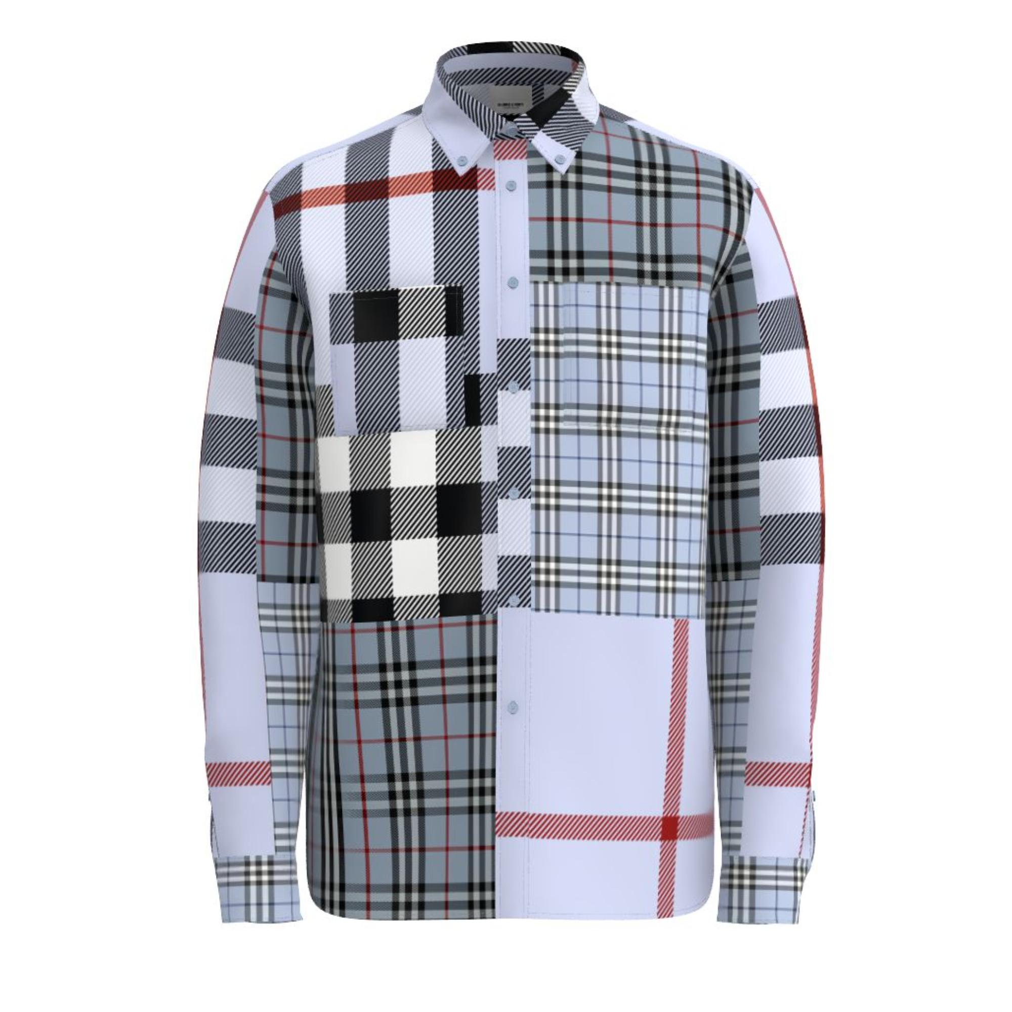 패치워크 체크 코튼 셔츠