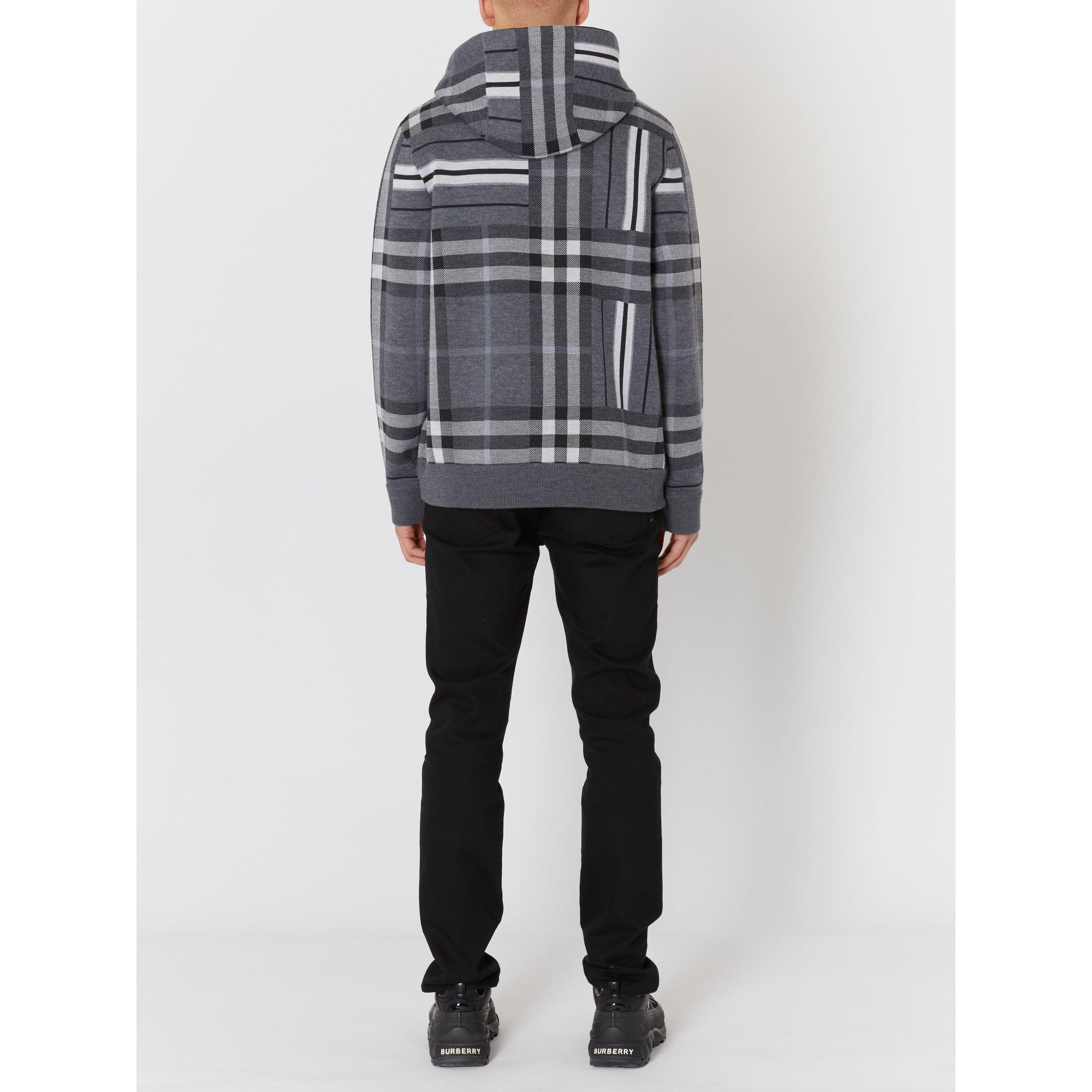 체크 스트라이프 울 블렌드 자카드 후디