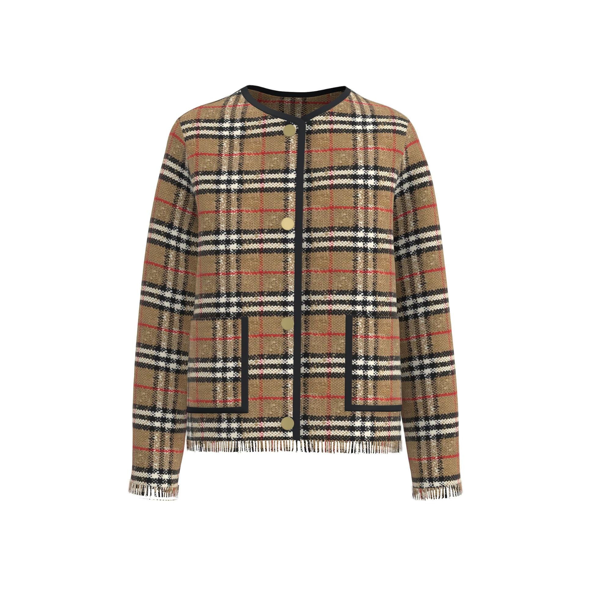 빈티지 체크 부클레 칼라리스 재킷