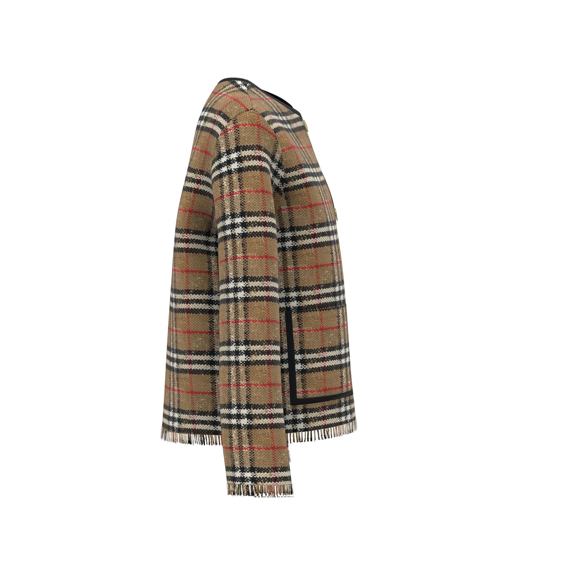 빈티지 체크 부클레 칼라리스 재킷