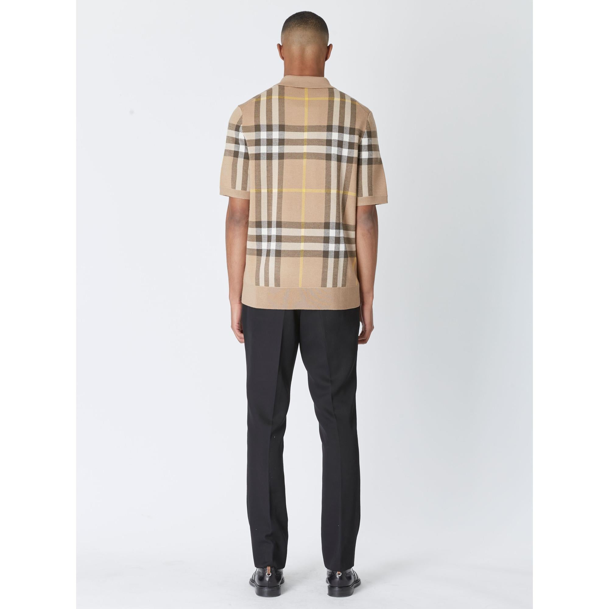 체크 실크 울 자카드 폴로셔츠