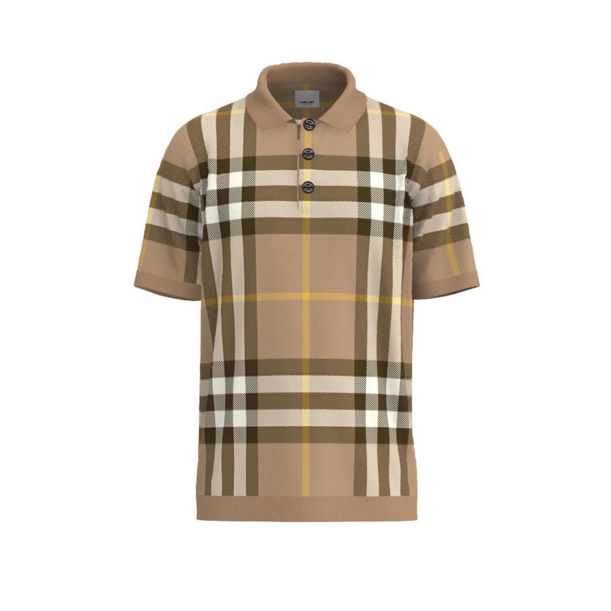 체크 실크 울 자카드 폴로셔츠