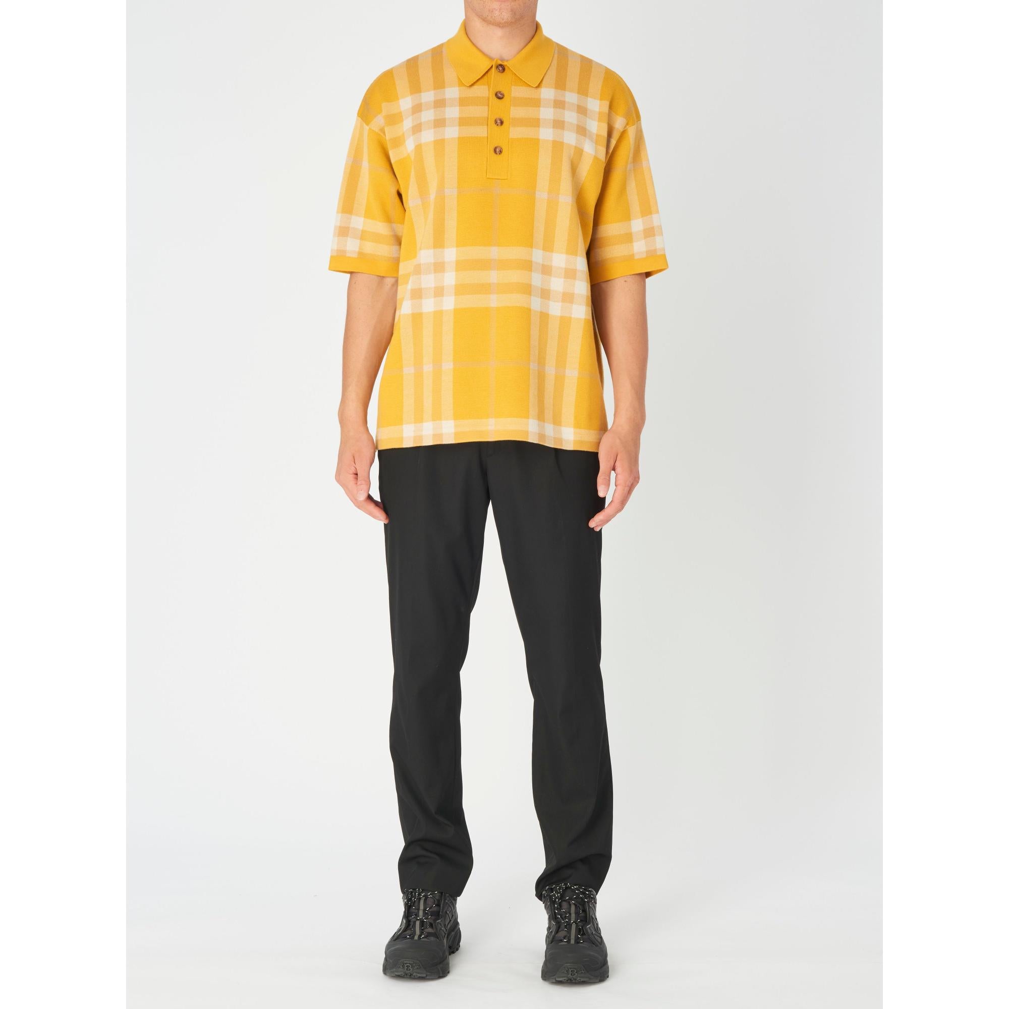 체크 실크 울 자카드 폴로셔츠