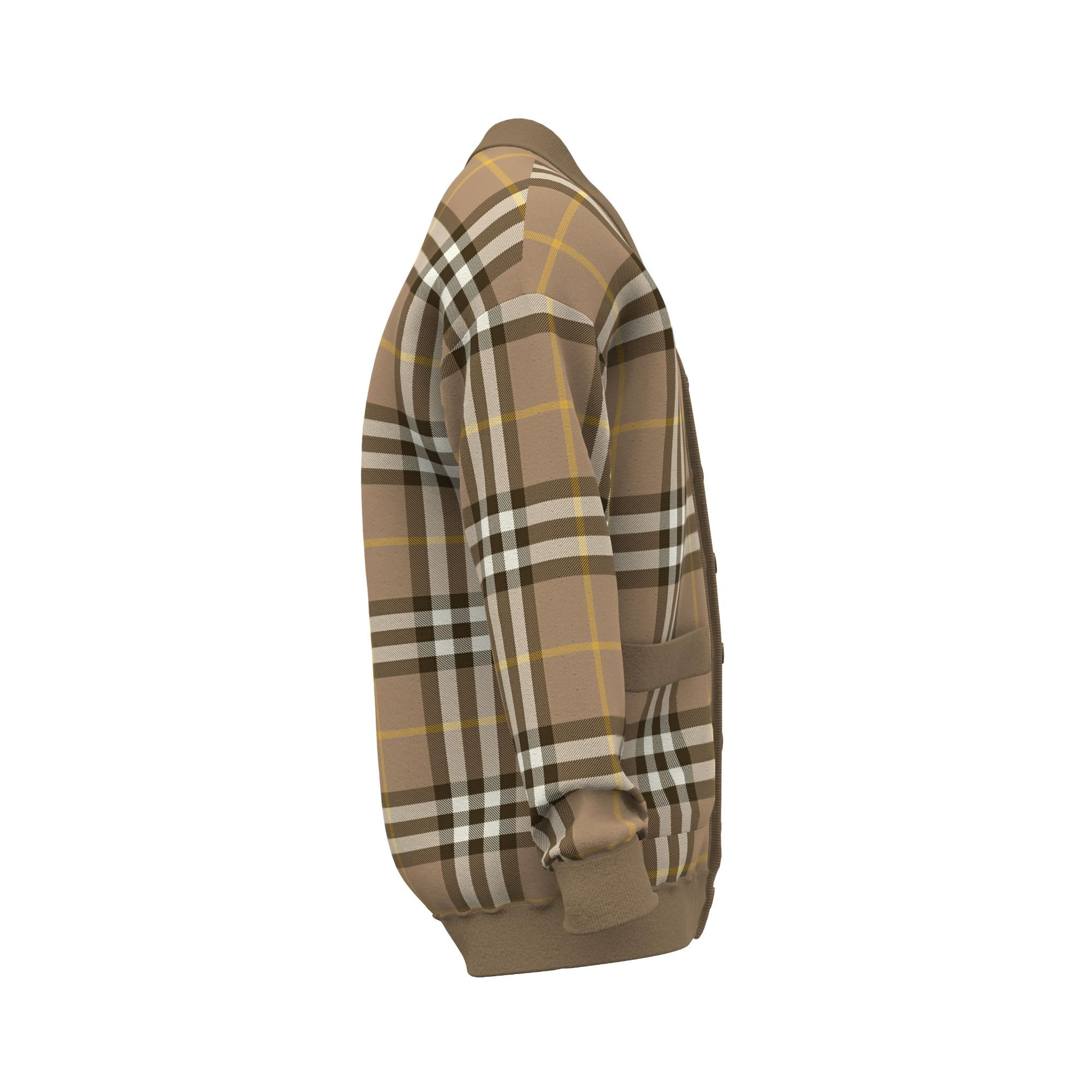 체크 울 캐시미어 자카드 카디건