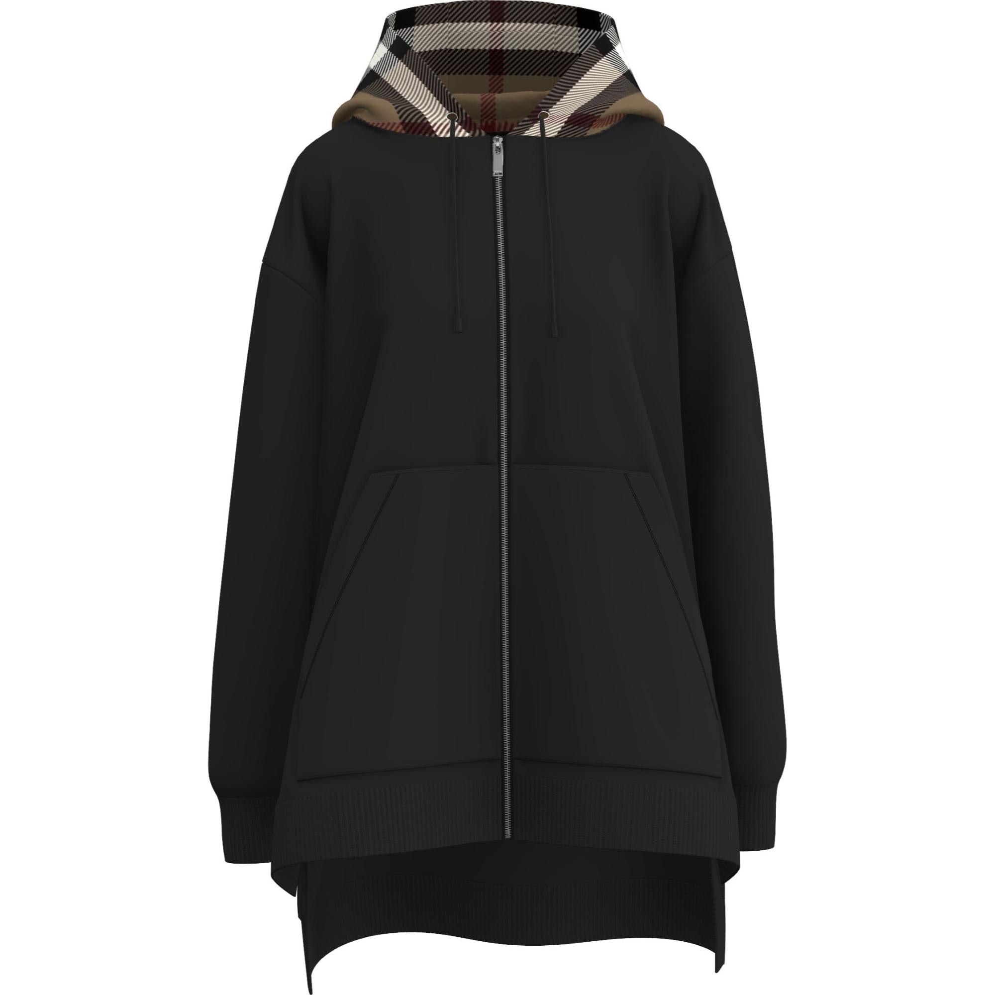 체크 후드 코튼 오버사이즈 지퍼 후디