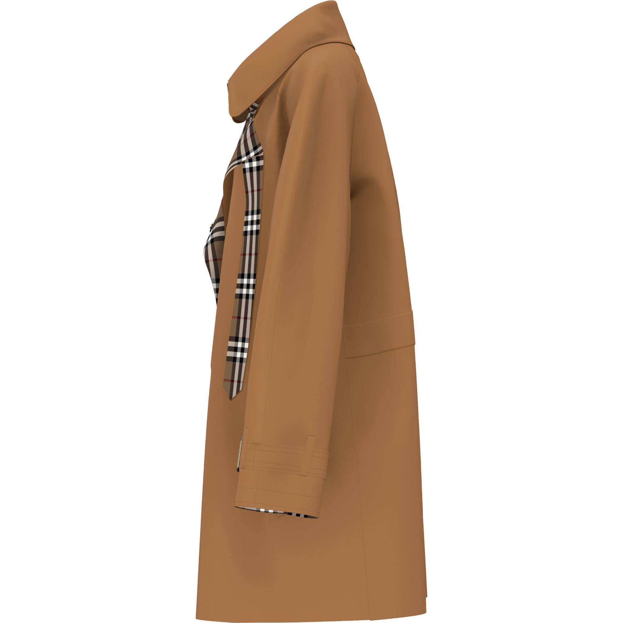 미드 렝스 체크 라펠 개버딘 카 코트