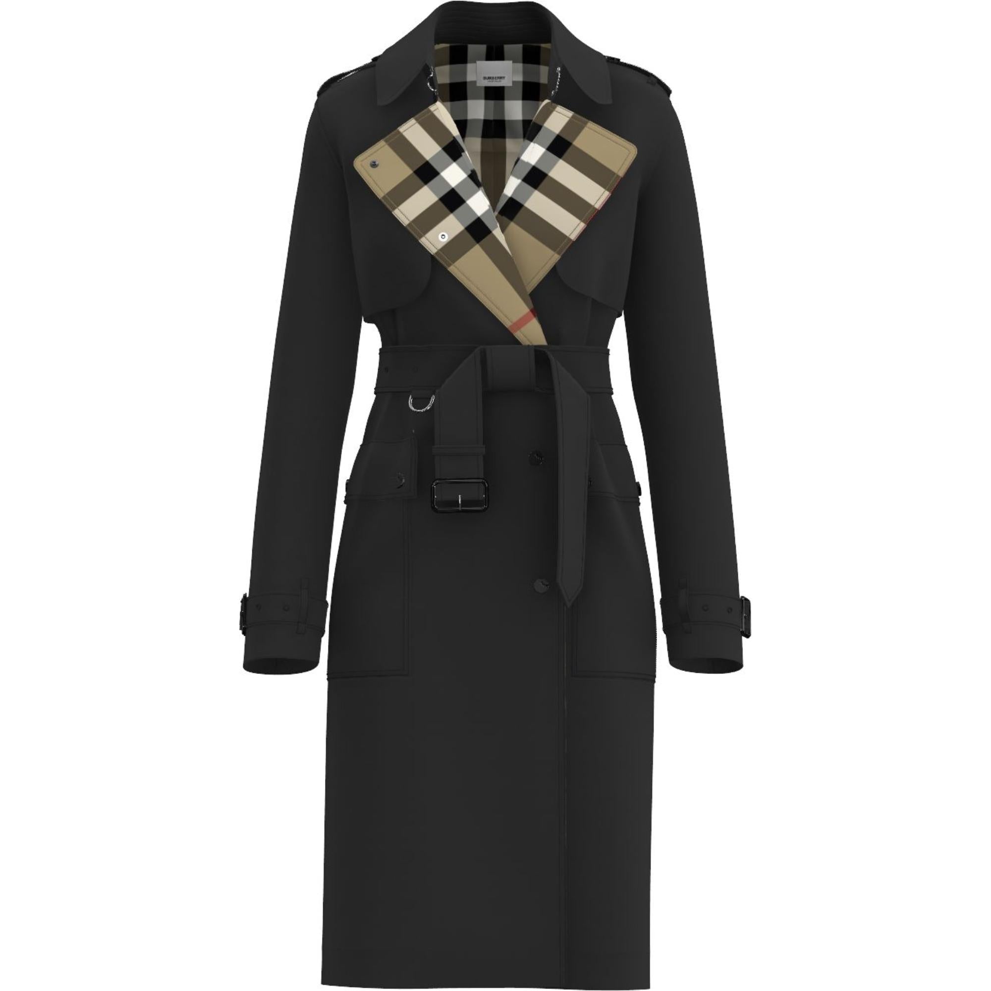 롱 체크 칼라 개버딘 트렌치코트